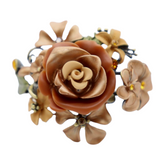 New Women Gold Metal Beige Brown Rose Flowers Wrist Cuff Bracelet Fashion Jewelry